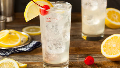 cocktail with lemon and a cherry